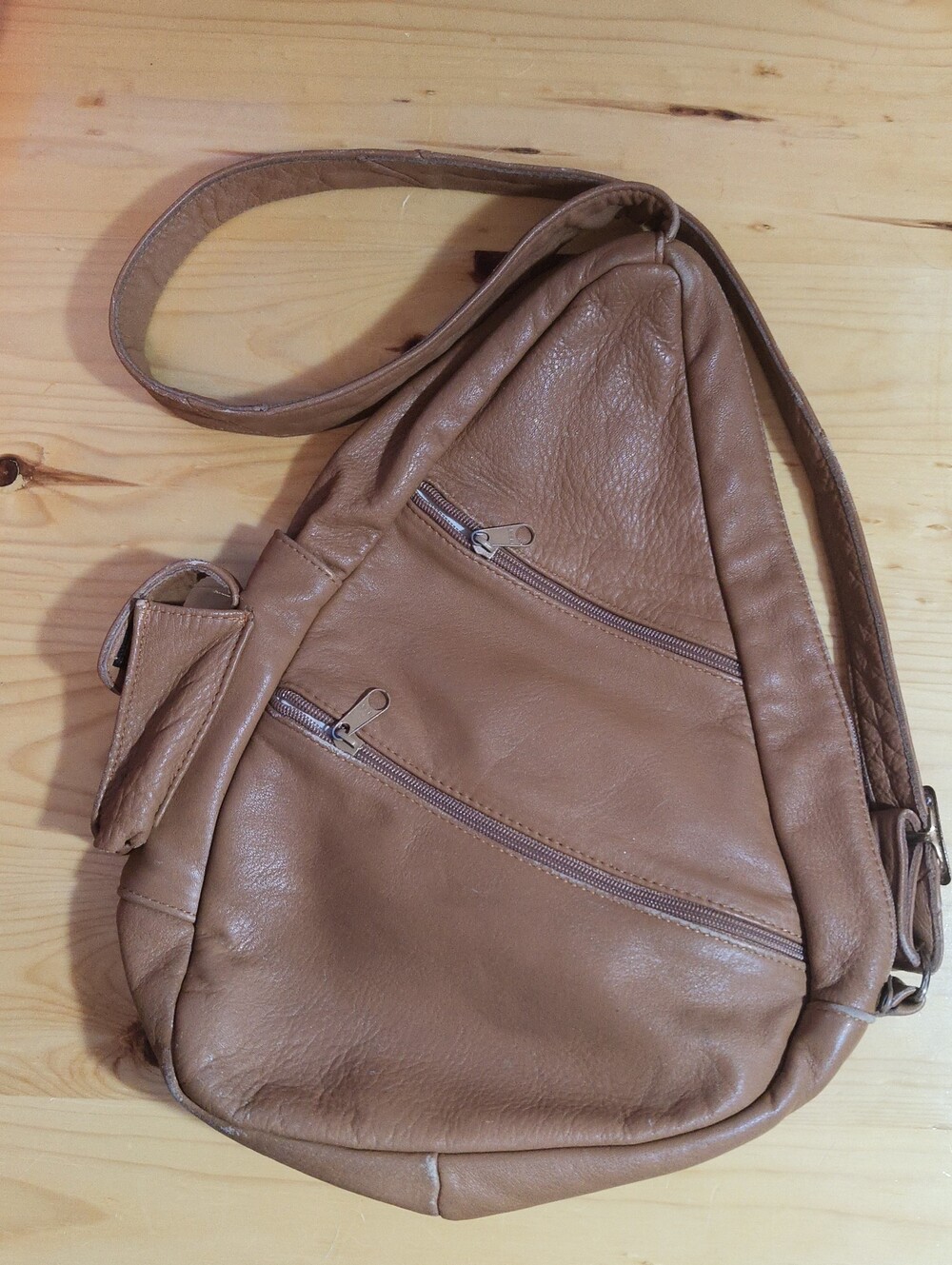 Tan Leather Crossbody Sling Bag, Made In Mexico, Vintage
